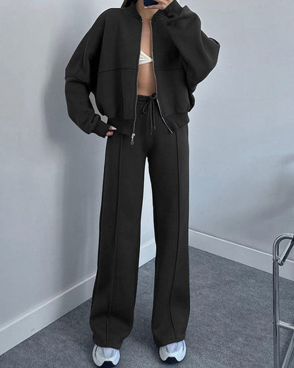 Women's Oversized Zip Up Hoodie Wide Leg Pants Set