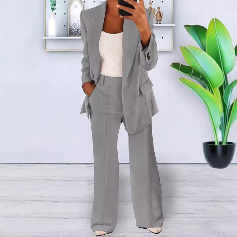 Women's Two Piece Blazer and Wide Leg Pants Suit