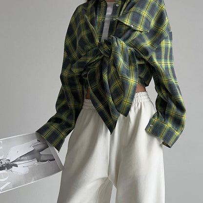 Women's Oversized Plaid Button Up Shirt Long Sleeve Pocket