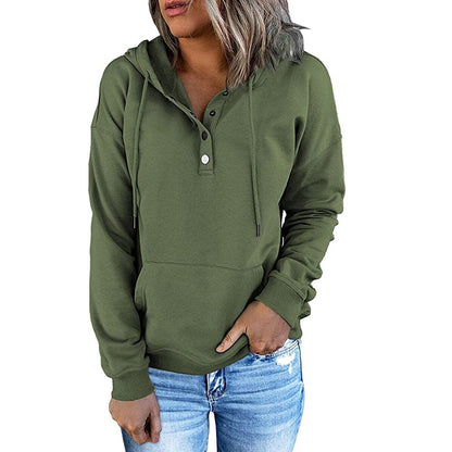 Women's Oversized Henley Hoodie Long Sleeve Pullover Top