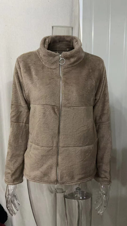 Women's Faux Fur Zip Up Jacket Winter Warm Fuzzy Coat