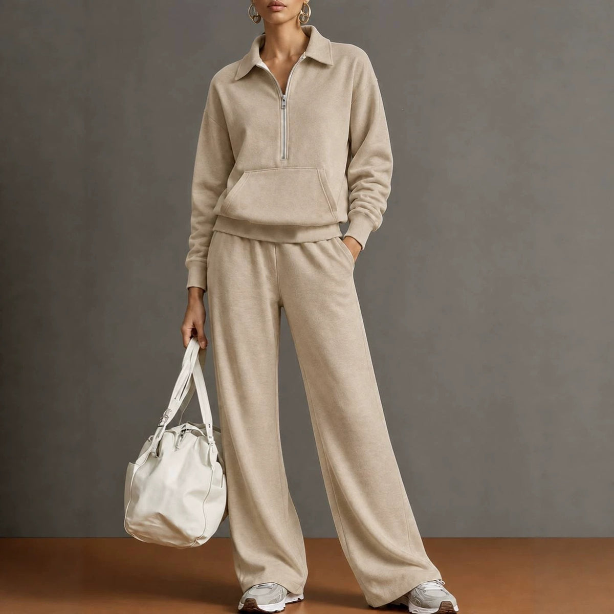 Women's Half Zip Sweatshirt Wide Leg Pants Lounge Set