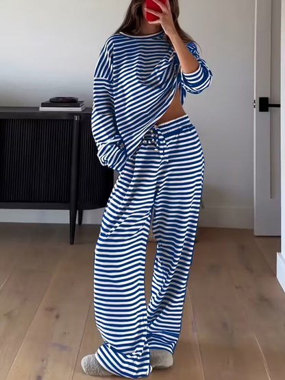 Boutique Striped Lounge Set Long Sleeve Top & Pants