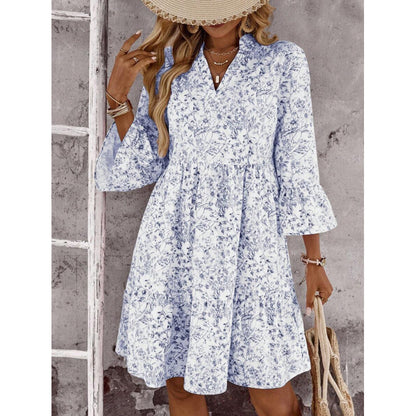 Boho V-Neck Tiered Midi Dress Floral A-Line Summer