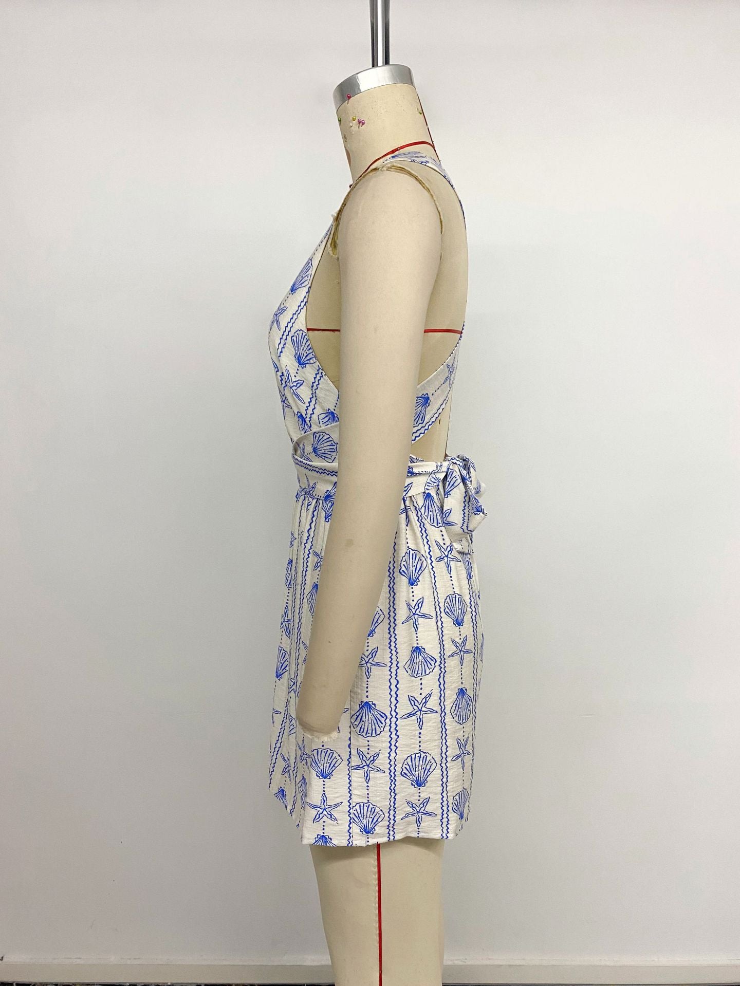 Ocean Print Halter Romper Beach Vacation Jumpsuit