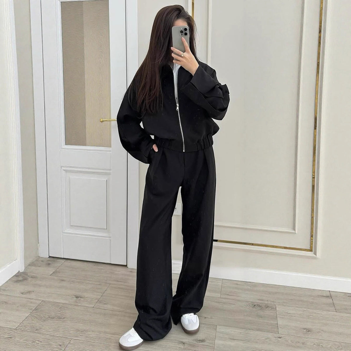 Women's Zip Jacket & Wide Leg Pants Matching Set