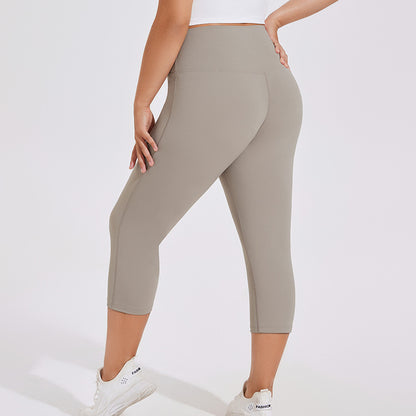 Puls Size Yoga Pants Nude High Waist Peach Hip Sports Capri Pants