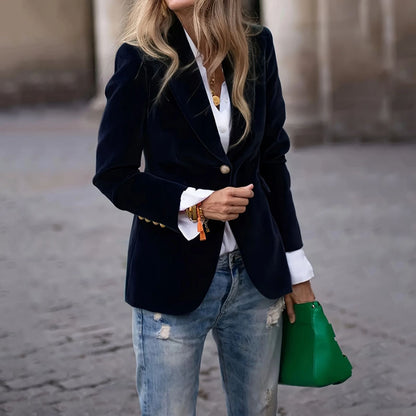 Women's Velvet Blazer Fitted Elegant Work Jacket