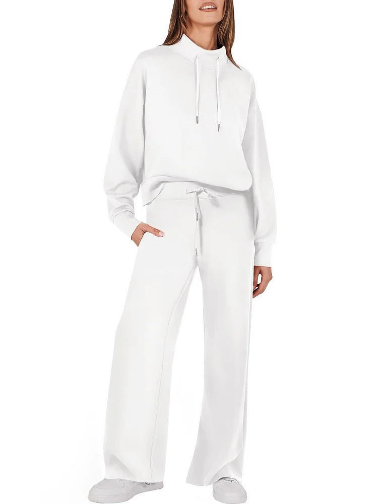 Women's 2 Piece Lounge Set Drawstring Mock Neck Top & Pants