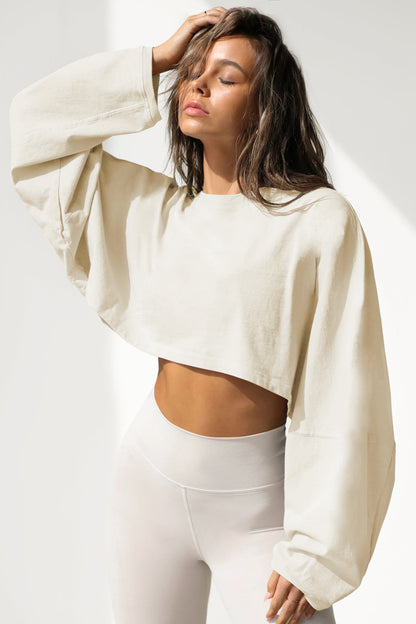 Women's Long Sleeve Oversized Cropped Crew Neck Sweatshirt