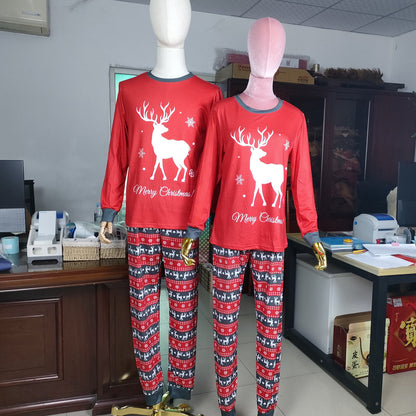 Deer Letter Print Plaid Parent-child Christmas Pajama Set