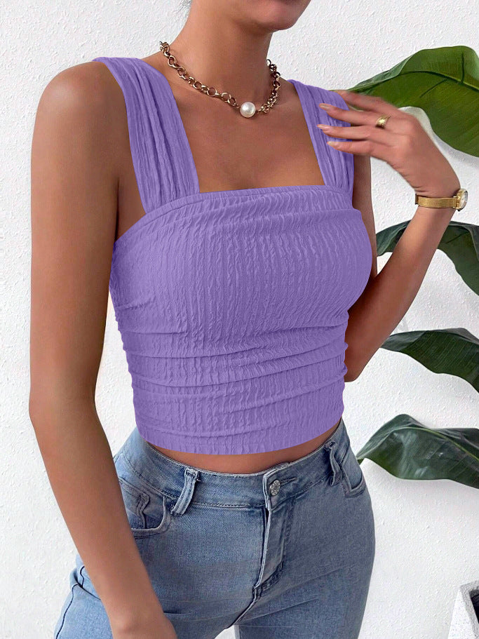 Square Neck Sleeveless Smocked Crop Tank Top