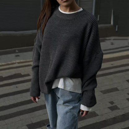 Women's Oversized Crew Neck Knit Sweater Balloon Sleeve