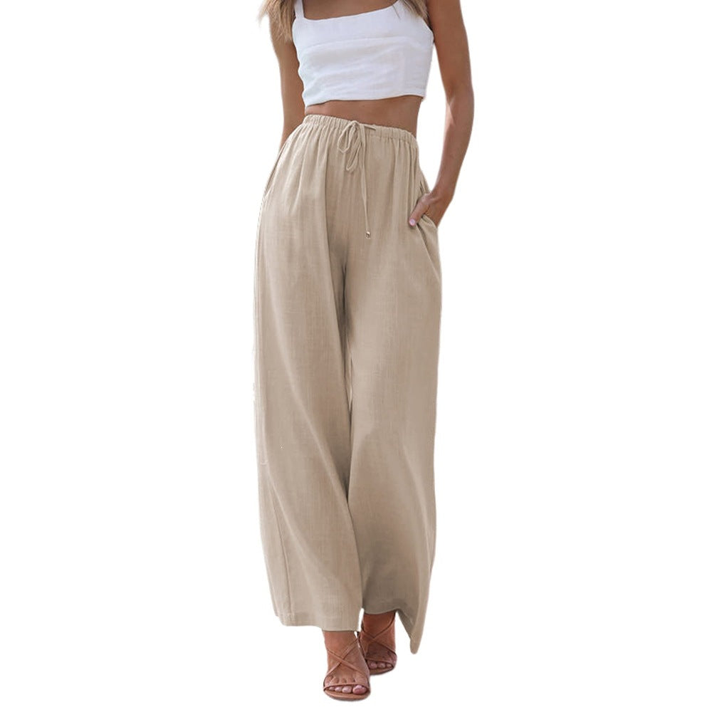 Women High Waist Wide Leg Linen Pants Summer Lounge Trousers