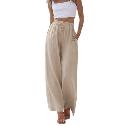 Women High Waist Wide Leg Linen Pants Summer Lounge Trousers