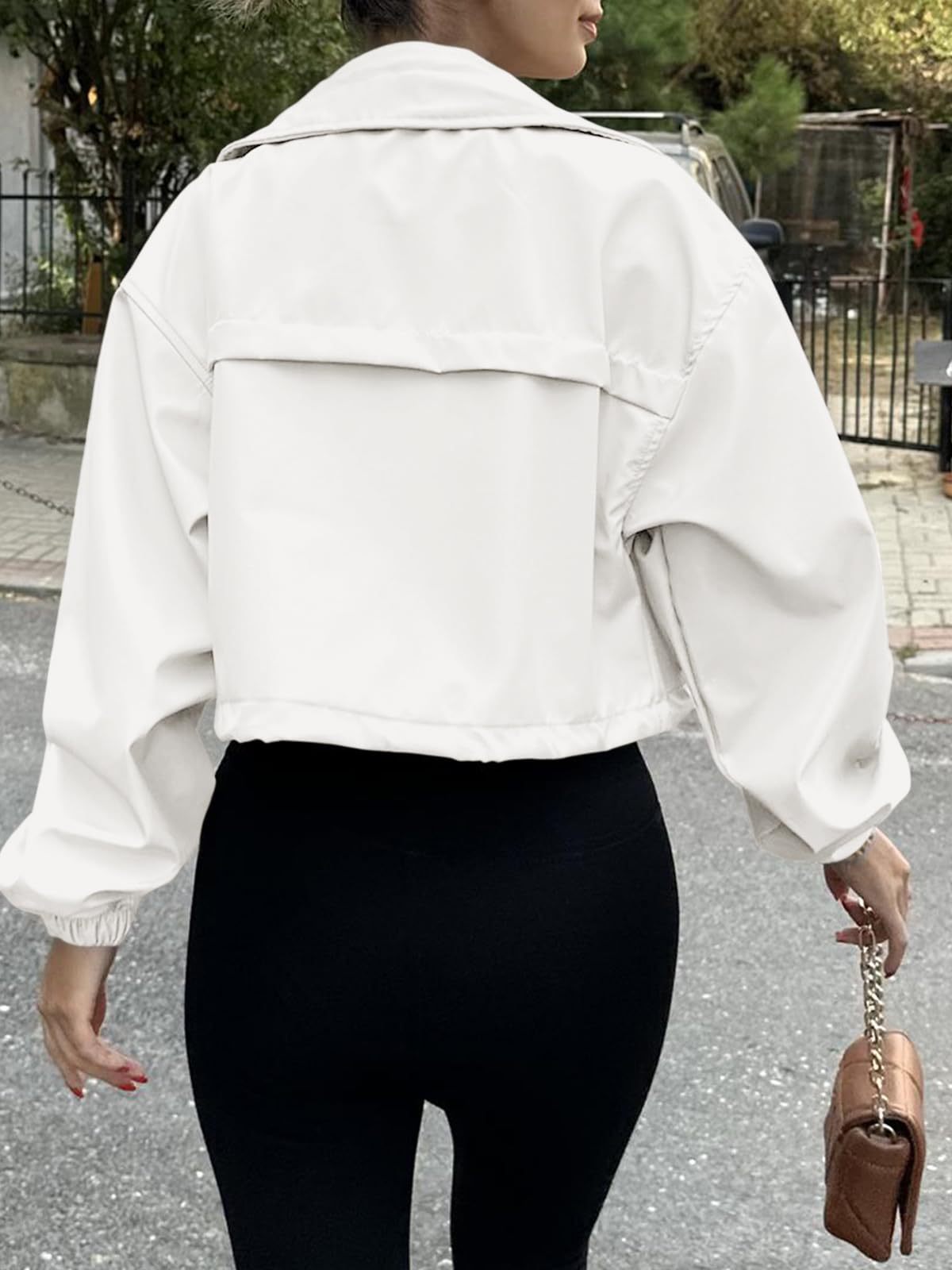 Solid cropped utility jacket zip front relaxed fit