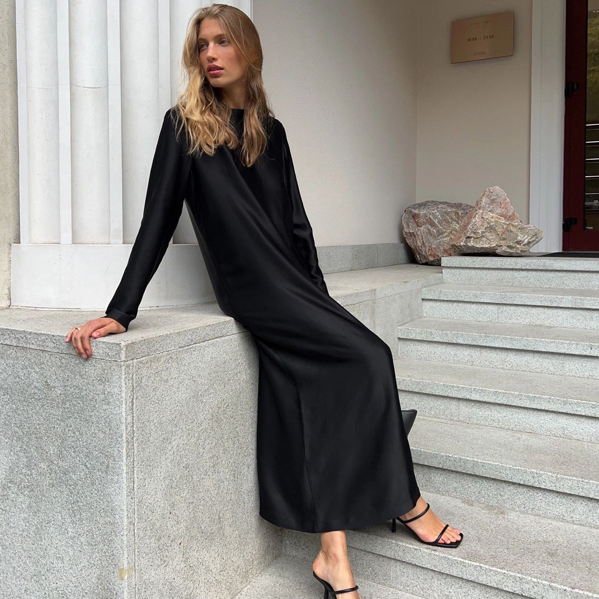 Elegant Satin Long Sleeve Bodycon Maxi Dress