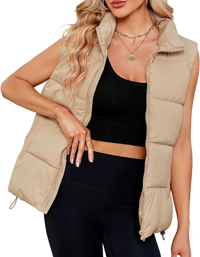 Women's Quilted Puffer Vest Stand Collar Sleeveless Jacket