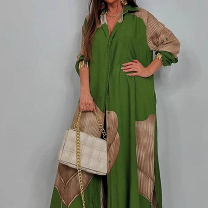 Women Color Block Oversized Shirt Pants Two Piece Set