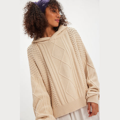 Women's Oversized Cable Knit Hooded Sweater