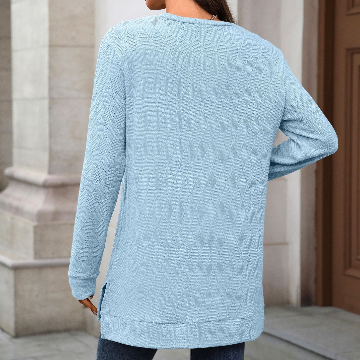 Women's Oversized Crewneck Long Sleeve Side Slit Top