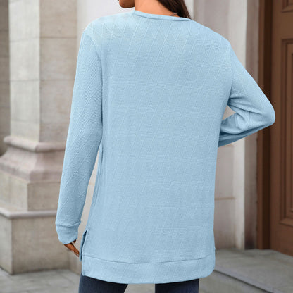 Women's Oversized Crewneck Long Sleeve Side Slit Top