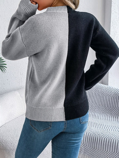 Ghost Pumpkin Colorblock Long Sleeve Sweater for Fall & Halloween