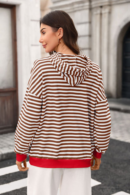 Striped Colorblock Hoodie Oversized Pocket Sweatshirt