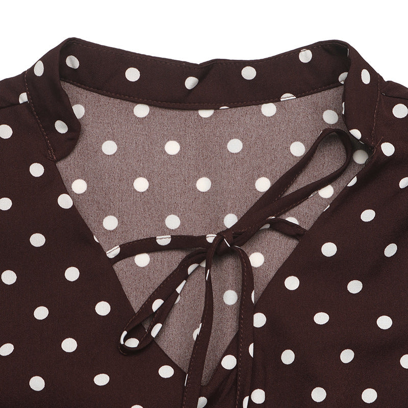 Women's Polka Dot V Neck Bell Sleeve A Line Mini Dress