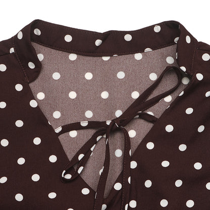 Women's Polka Dot V Neck Bell Sleeve A Line Mini Dress