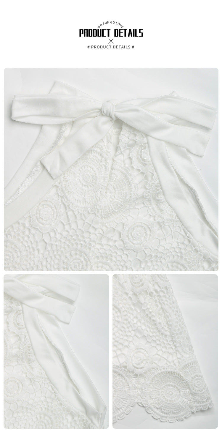 White Lace Halter Mini Dress Boho Resort Summer Dress