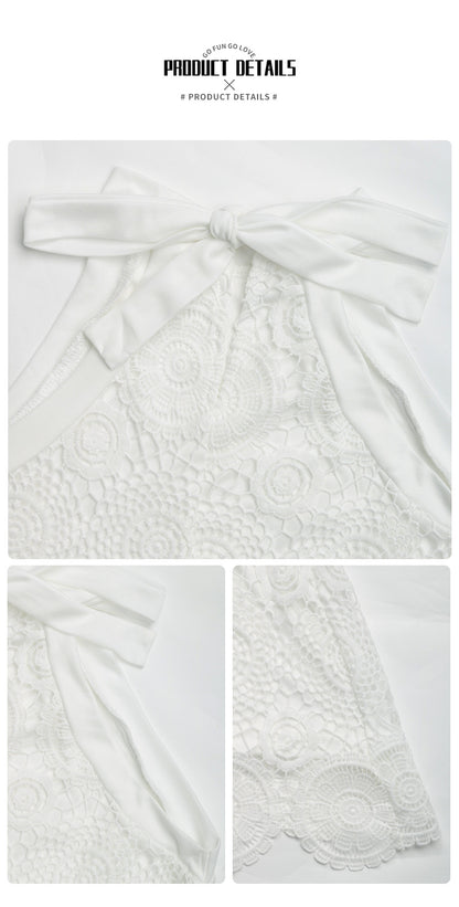White Lace Halter Mini Dress Boho Resort Summer Dress