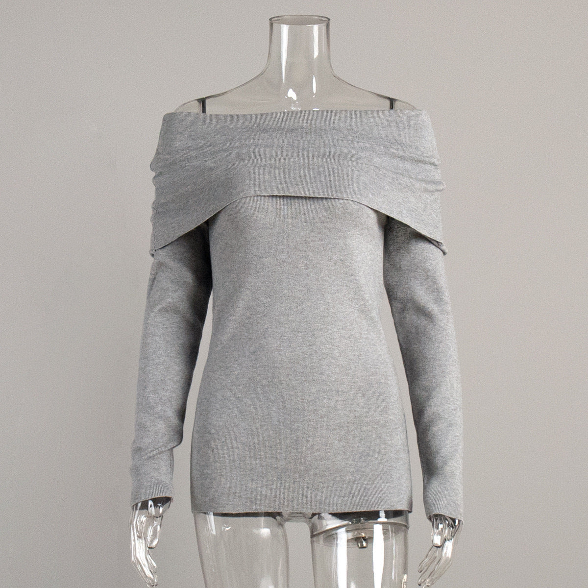 Women's Off Shoulder Draped Knit Fitted Long Sleeve Sweater