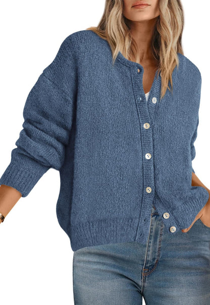 Womens Oversized Button Front Cardigan Knit Sweater