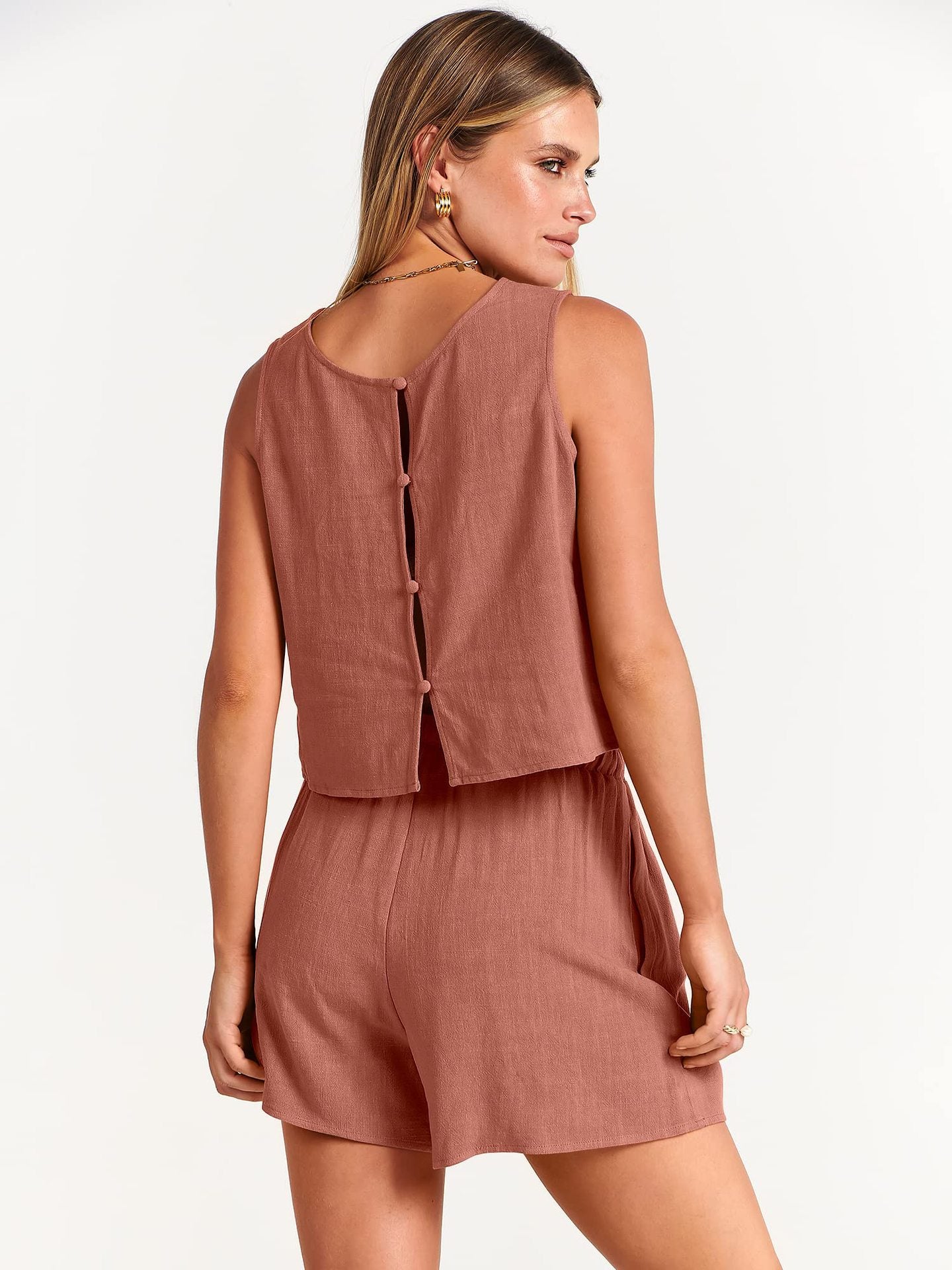 Sleeveless Top and Drawstring Shorts Two Piece Set