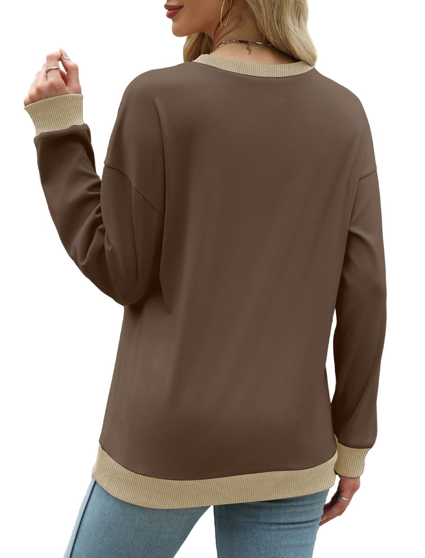 Colorblock Crewneck Pullover Sweatshirt for Women