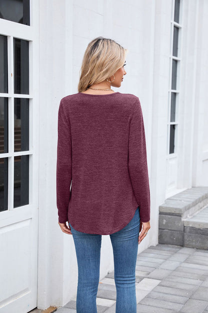 Women's Ruched V Neck Long Sleeve Loose Tunic Top
