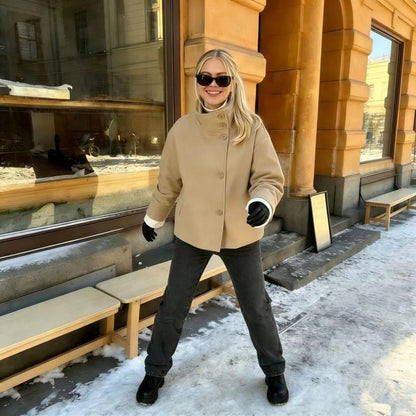 Women's Oversized Wool Blend Stand Collar Jacket
