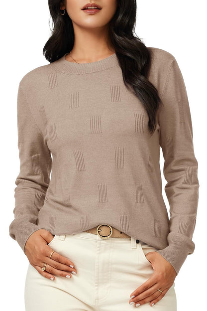 Textured Knit Crewneck Pullover Sweater for Women