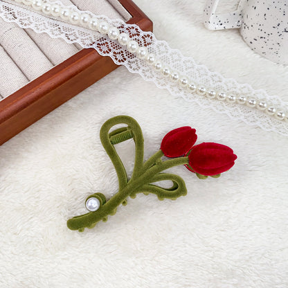 Velvet Tulip Claw Clips Pearl Hair Barrettes