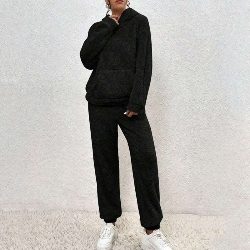 Fuzzy Sherpa Hoodie Lounge Set Jogger Pants