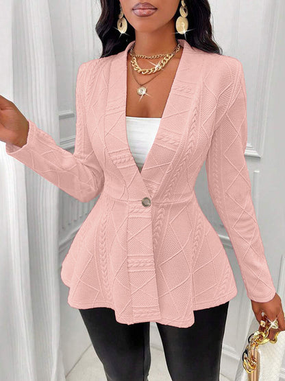 Women's Textured Peplum Blazer One Button Long Sleeve