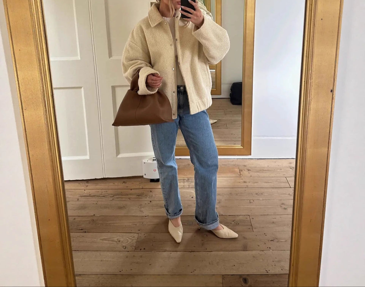 Women's Oversized Collared Sherpa Jacket Button Front