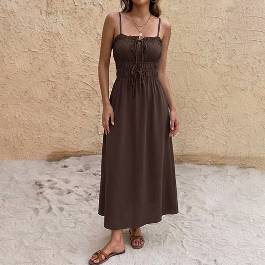 Twist Knot Spaghetti Strap Top Summer Slim Fit Light Khaki