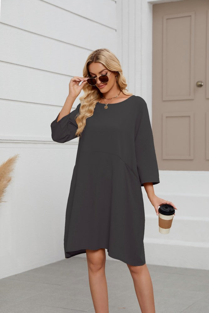 Women's Cotton Linen A-Line Midi Dress Casual with Pockets