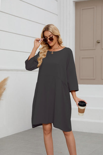 Women's Cotton Linen A-Line Midi Dress Casual with Pockets