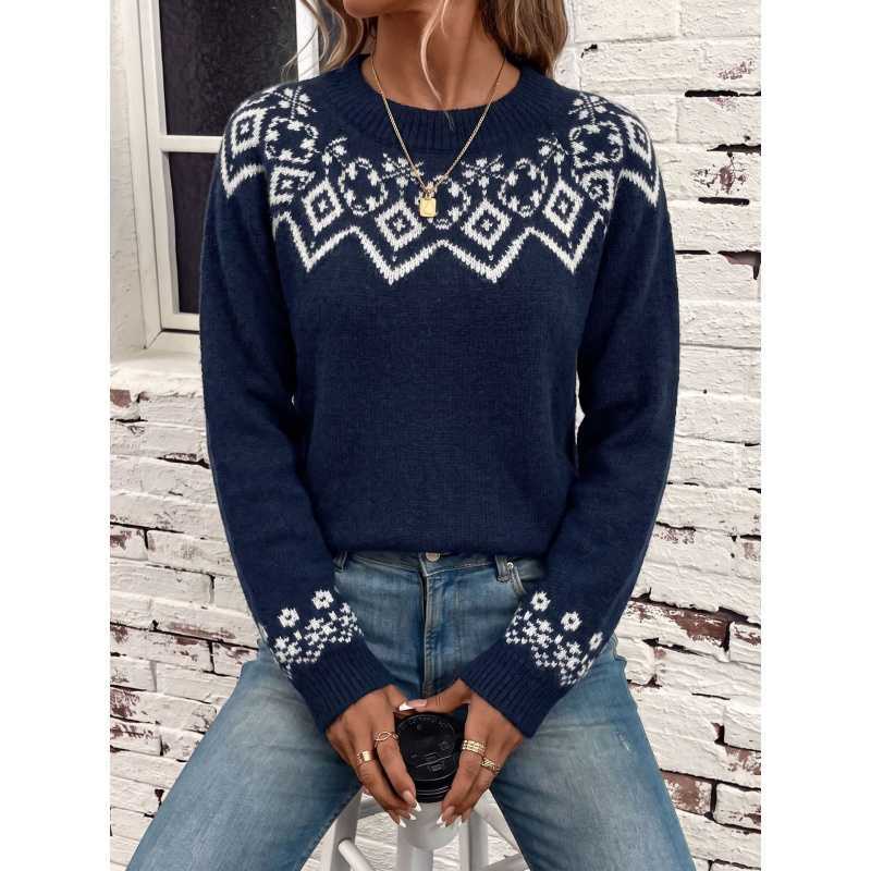 Women's Cozy Oversized Geometric Crewneck Sweater