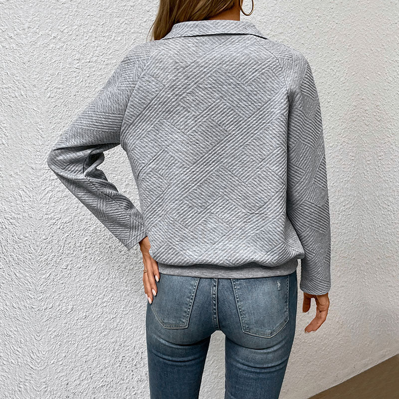 Textured Quarter Snap Pullover Sweatshirt Casual Long Sleeve