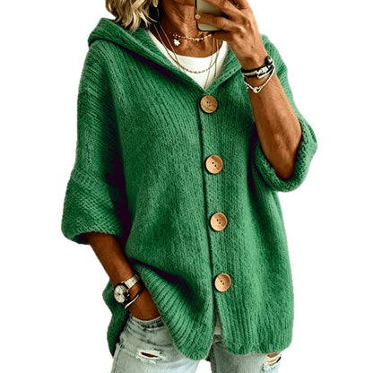 Women's Oversized Hooded Button Cardigan Sweater