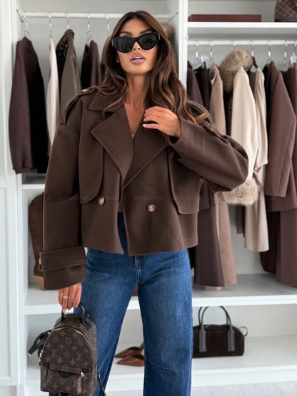 Women's Oversized Cropped Blazer Jacket Lapel Long Sleeve